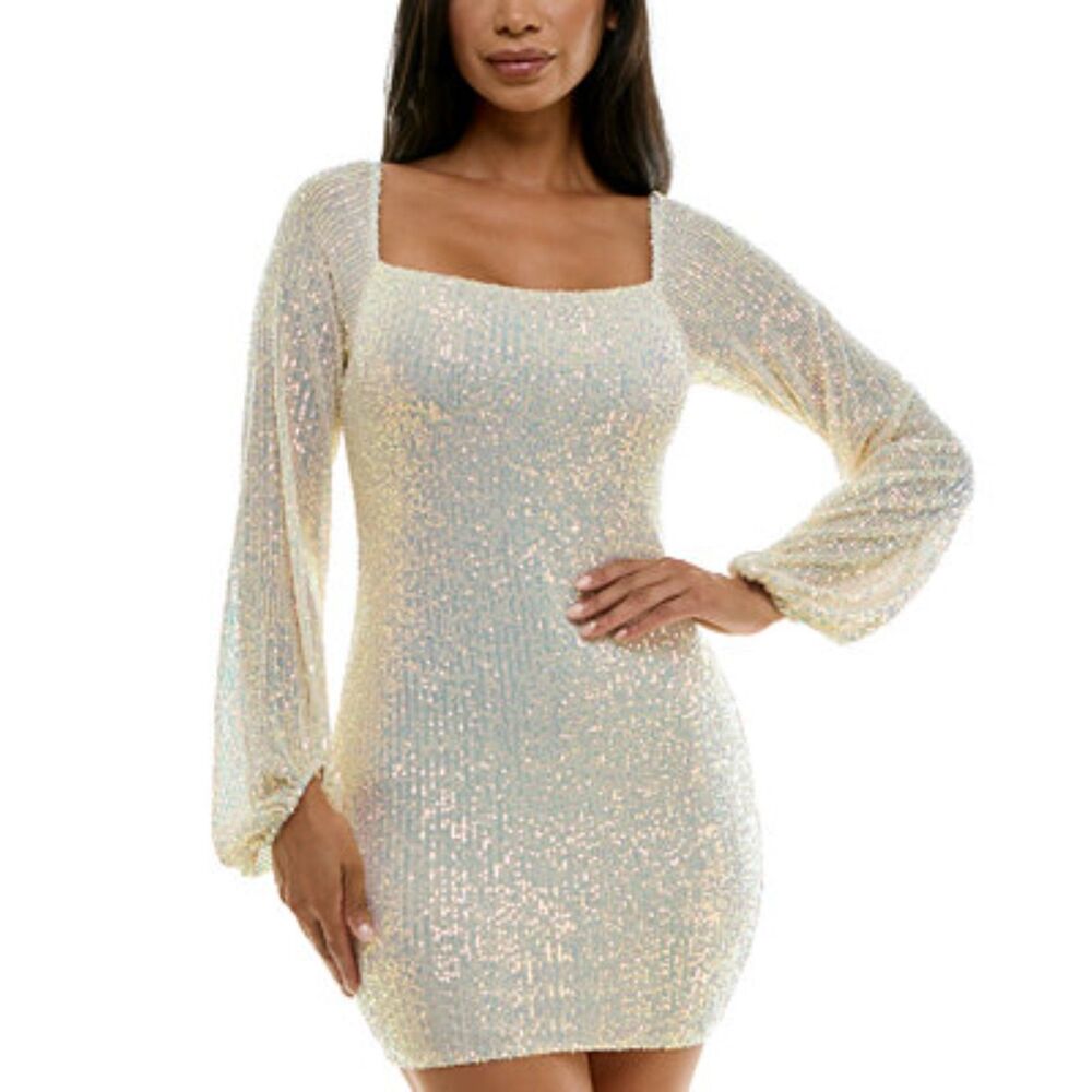 NWT Emerald Sundae Macy's Juniors' Sequin Blouson-Sleeve Bodycon Dress, XL (D1)